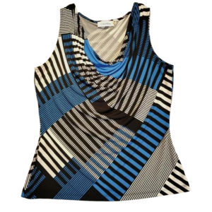 Calvin Klein Women's Sleeveless Black/Blue/White Cowl Neck Tank Top Size  Small